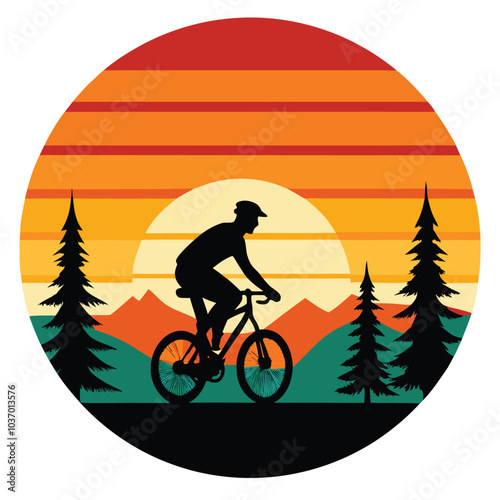 Adventure Cyclist on Mountain Bike Vector Art for Outdoor Designs photo