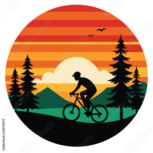 Adventure Cyclist on Mountain Bike Vector Art for Outdoor Designs photo