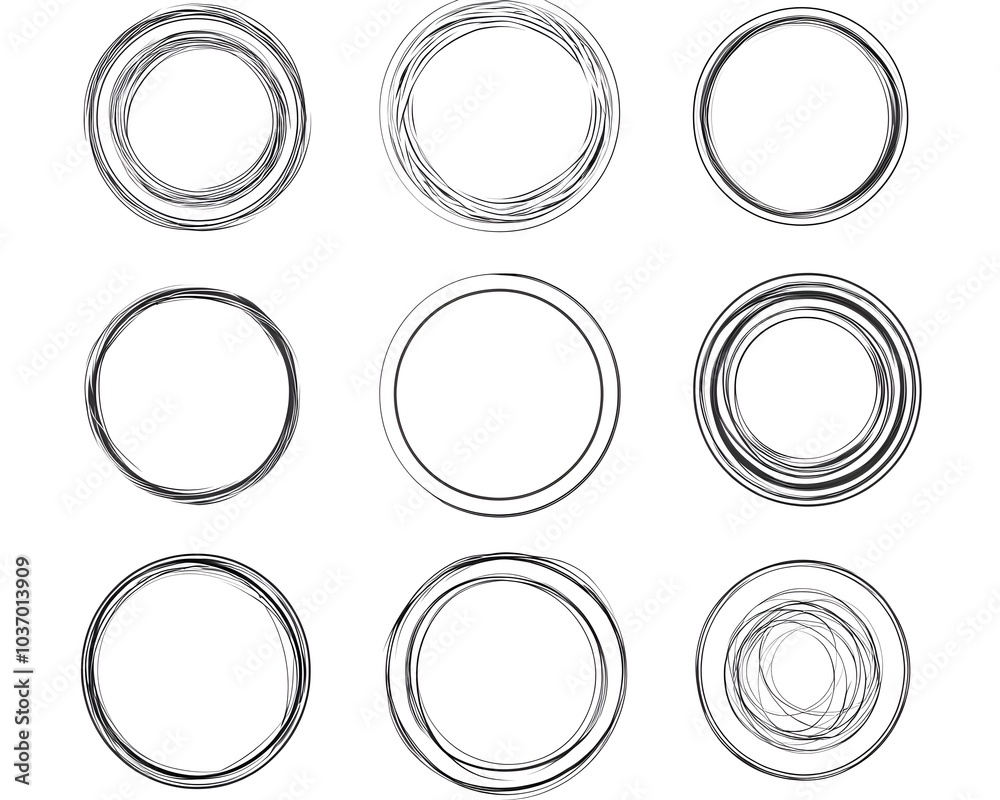 Minimalist Collection of Stylish Circular Line Frames on White Background Minimalist Collection of Stylish Circular Line Frames on White Background