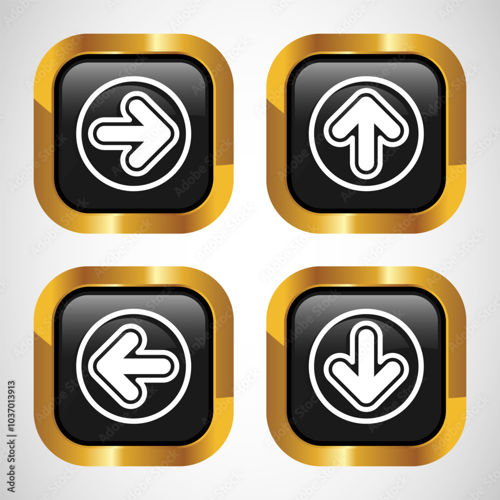Right, Left, Up, Down Arrow Icon Design Illustration, Arrow Sign For Apps And Websites, Gold Color Square Button Design Right, Left, Up, Down Arrow Icon Design Illustration, Arrow Sign For Apps And Websites, Gold Color Square Button Design