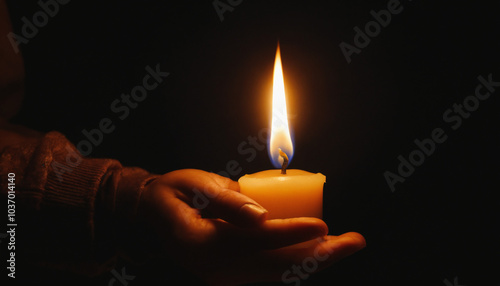 Burning candle in hand.AI Generated