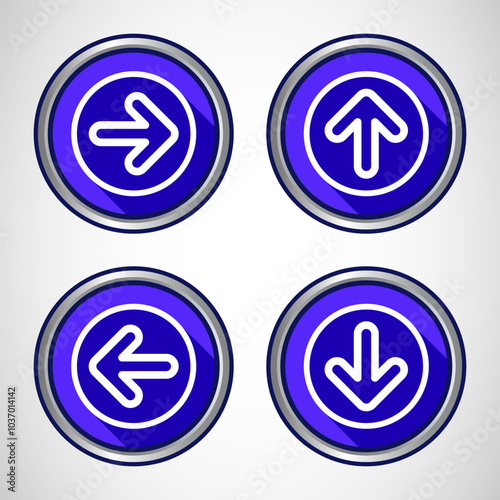 Right, Left, Up, Down Arrow Icon Design Illustration, Arrow Sign For Apps And Websites, Blue Shadow Button Design