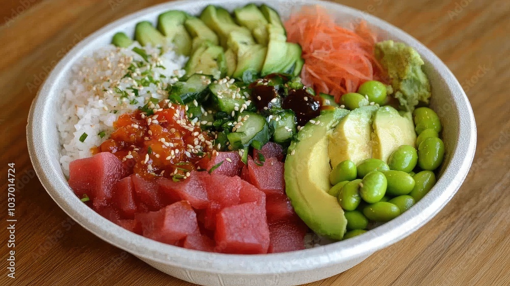 Fresh and Colorful Sushi Bowl with Vegetables and Fish Fresh and Colorful Sushi Bowl with Vegetables and Fish