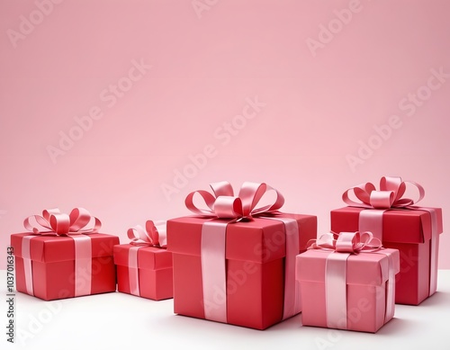 gift box with ribbon light pink background