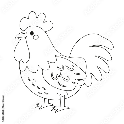 Cute cartoon rooster coloring page