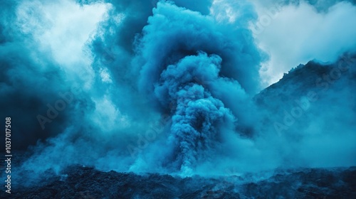 Volcanic Eruption with Blue Smoke