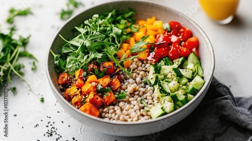 Fresh Healthy Bowl of Colorful Vegetables and Grains