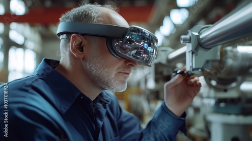 Exploring the Future of Manufacturing: A Technician Utilizing Augmented Reality Glasses for Precision Engineering and Industrial Inspection photo