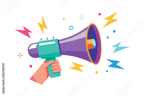 Hand Holding Bullhorn Vector Illustration for Public Speaking