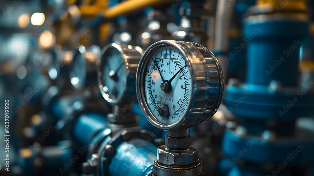 Industrial pressure gauges and valves in a blue-toned scheme, showcasing detailed mechanical instruments with metallic textures and crisp macro focus. Industrial pressure gauges and valves in a blue-toned scheme, showcasing detailed mechanical instruments with metallic textures and crisp macro focus.
