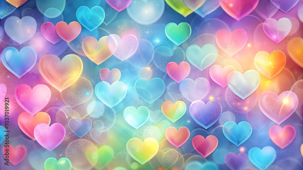 Colorful glowing hearts with bokeh effect. Colorful glowing hearts with bokeh effect.