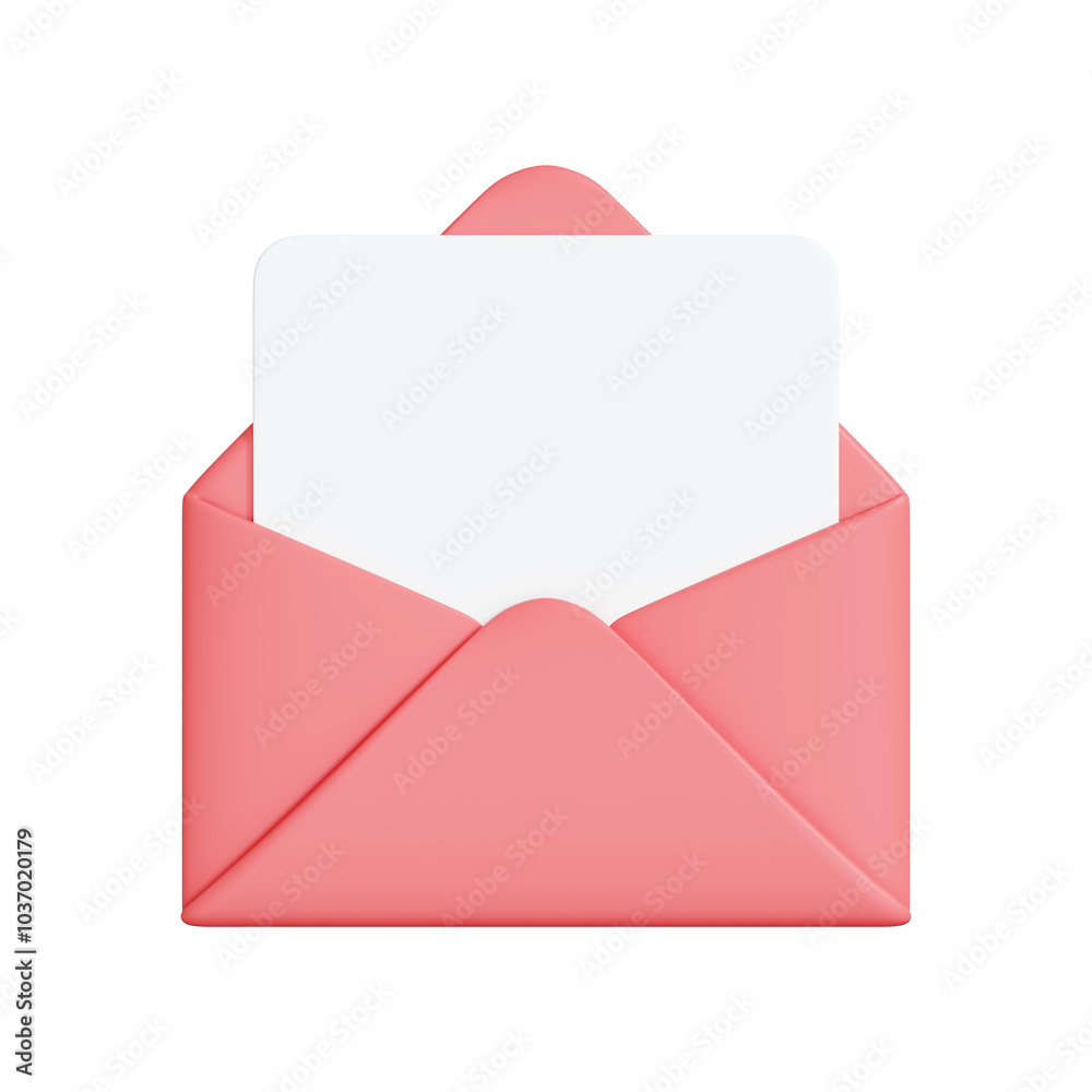 Pink envelope containing a blank white card, perfect for messages, invitations, or greetings. 3D render illustration Pink envelope containing a blank white card, perfect for messages, invitations, or greetings. 3D render illustration