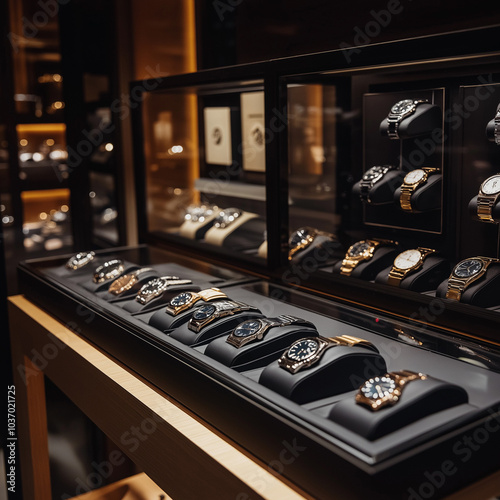 Exclusive luxury watch store with high-end brands on display photo