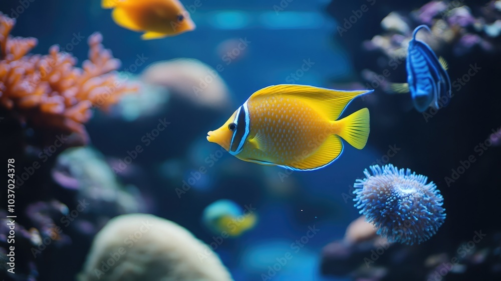 Vibrant Tropical Fish Swimming in Coral Reef Vibrant Tropical Fish Swimming in Coral Reef