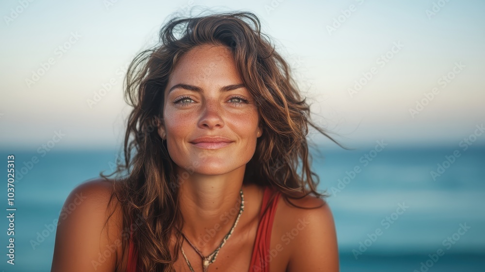 A peaceful woman sits relaxed on a beach, taking in the beauty of a stunning sunset, capturing a moment of calmness and introspection by the sea. A peaceful woman sits relaxed on a beach, taking in the beauty of a stunning sunset, capturing a moment of calmness and introspection by the sea.