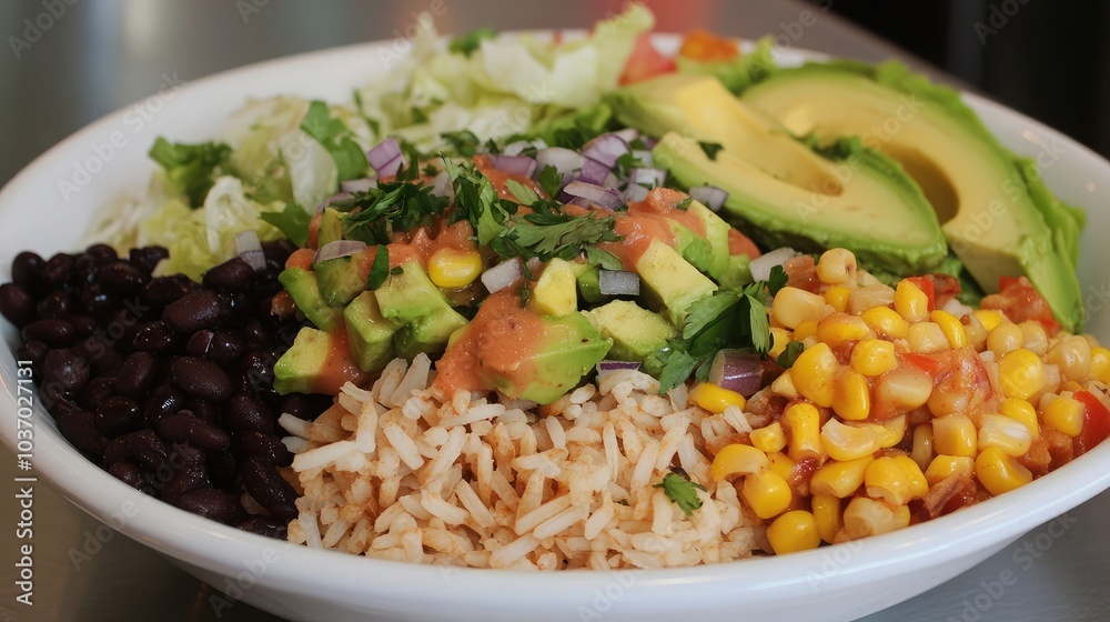 Colorful Bowl of Fresh Rice and Vegetables Colorful Bowl of Fresh Rice and Vegetables