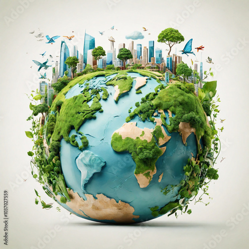 Earth Day Concept on White Background – Celebrating World Environment Day and Sustainability. 