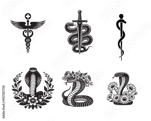 Set of Cobra Snake Silhouette Design - king Cobra Vector illustration