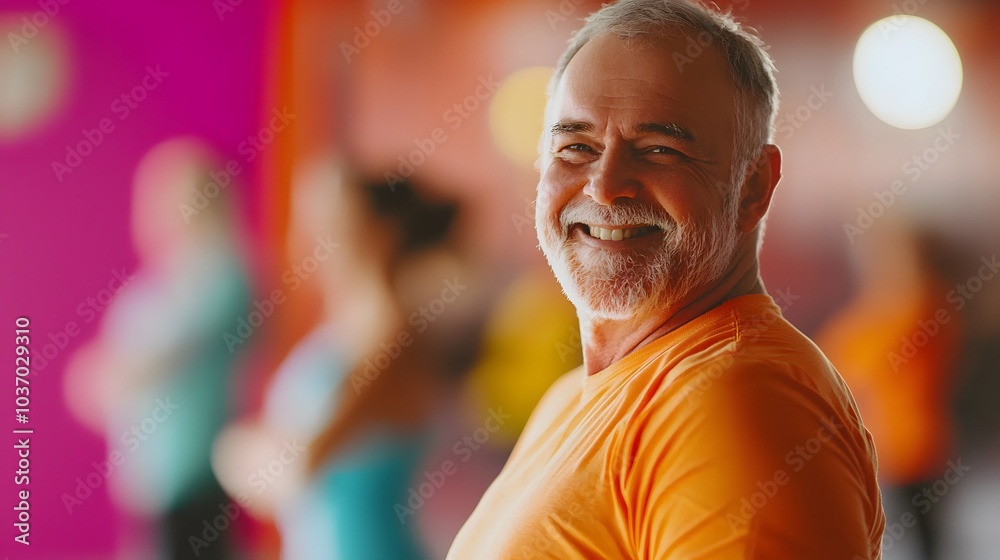 Happy Elderly Man in Group Aerobics Class Happy Elderly Man in Group Aerobics Class
