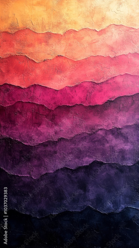 Colorful Abstract Landscape Layers in Warm Red and Purple Tones on Textured Canvas Colorful Abstract Landscape Layers in Warm Red and Purple Tones on Textured Canvas