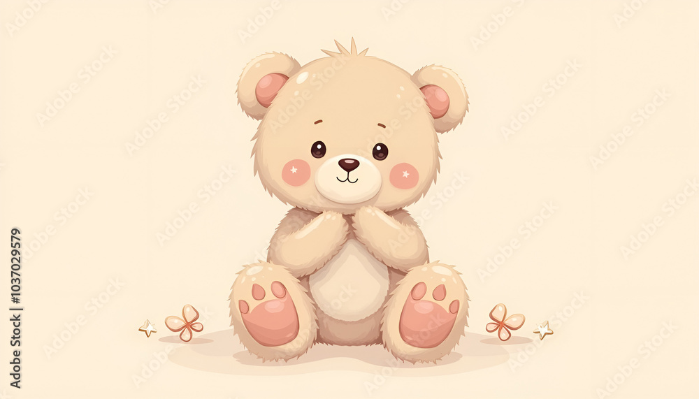 Cute cartoon teddy bear sitting with a playful expression Cute cartoon teddy bear sitting with a playful expression