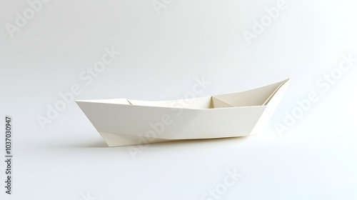 Delicately Folded Paper Boat on Pristine White Background Evoking Childhood Memories and Tranquility