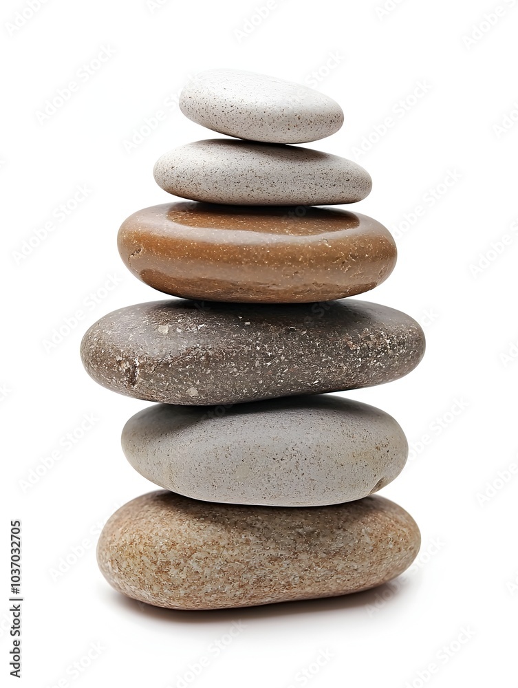 Balanced Stack of Polished River Stones on Isolated White Background Balanced Stack of Polished River Stones on Isolated White Background
