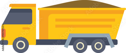 Yellow tipper truck carrying soil material for construction isolated on white background