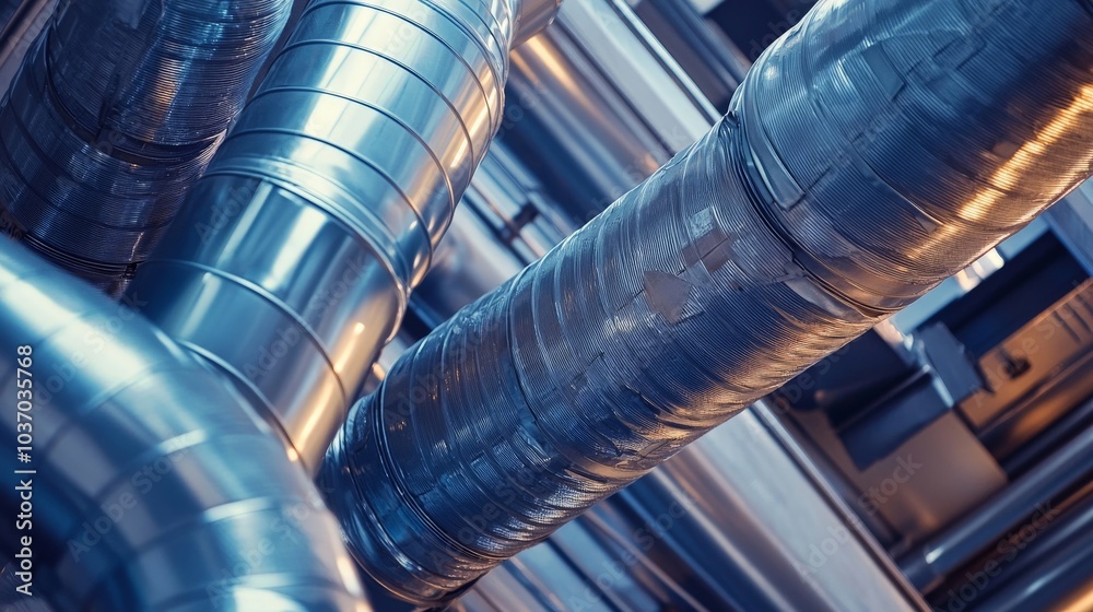 Industrial ventilation system, pipes, ducts, close-up Industrial ventilation system, pipes, ducts, close-up