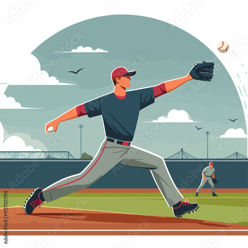 A baseball player is pitching a ball on a field