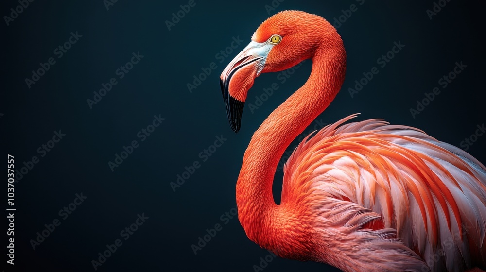 Obraz premium Elegant flamingo poised gracefully on one leg, embodying minimalist artistry and serene simplicity in vibrant colors and smooth lines