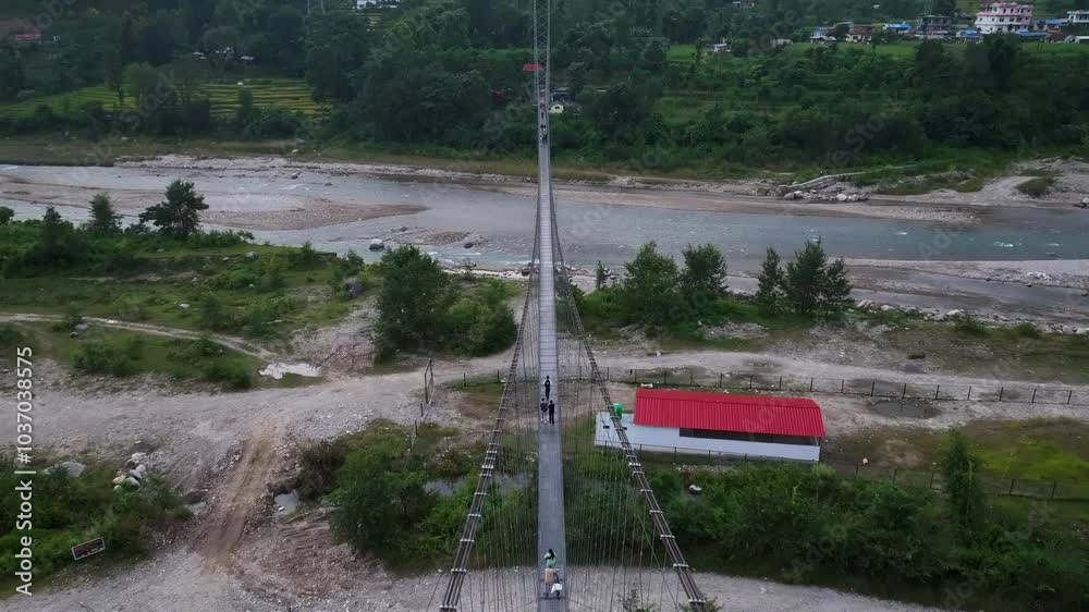 Suspension bridge over the river in Nepal. Suspension bridge over the river in Nepal.