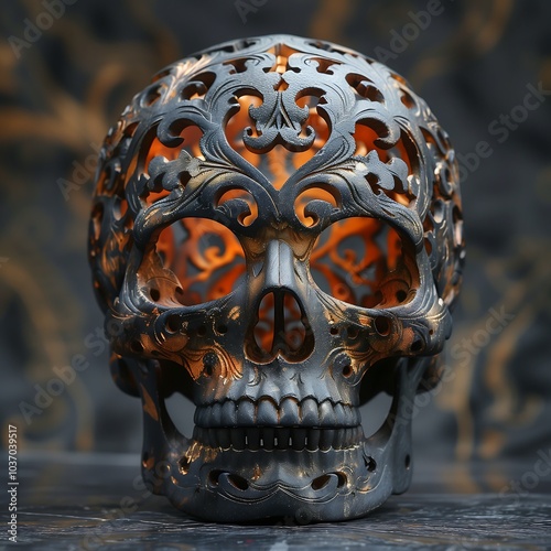 Human skull made of gold and wood