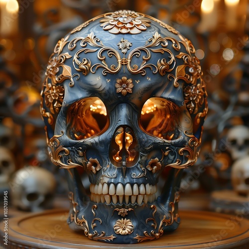 Wallpaper Mural Human skull made of gold and wood Torontodigital.ca