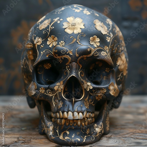 Wallpaper Mural Human skull made of gold and wood Torontodigital.ca