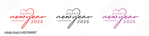 Happy New Year 2025 Love Logo Design. Hand-drawn love vector logo design. 2025 Happy New Year Logo Design Vector, 2025 Logo design