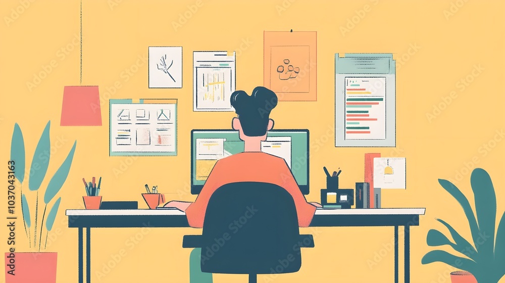 Person working at desk in office Person working at desk in office