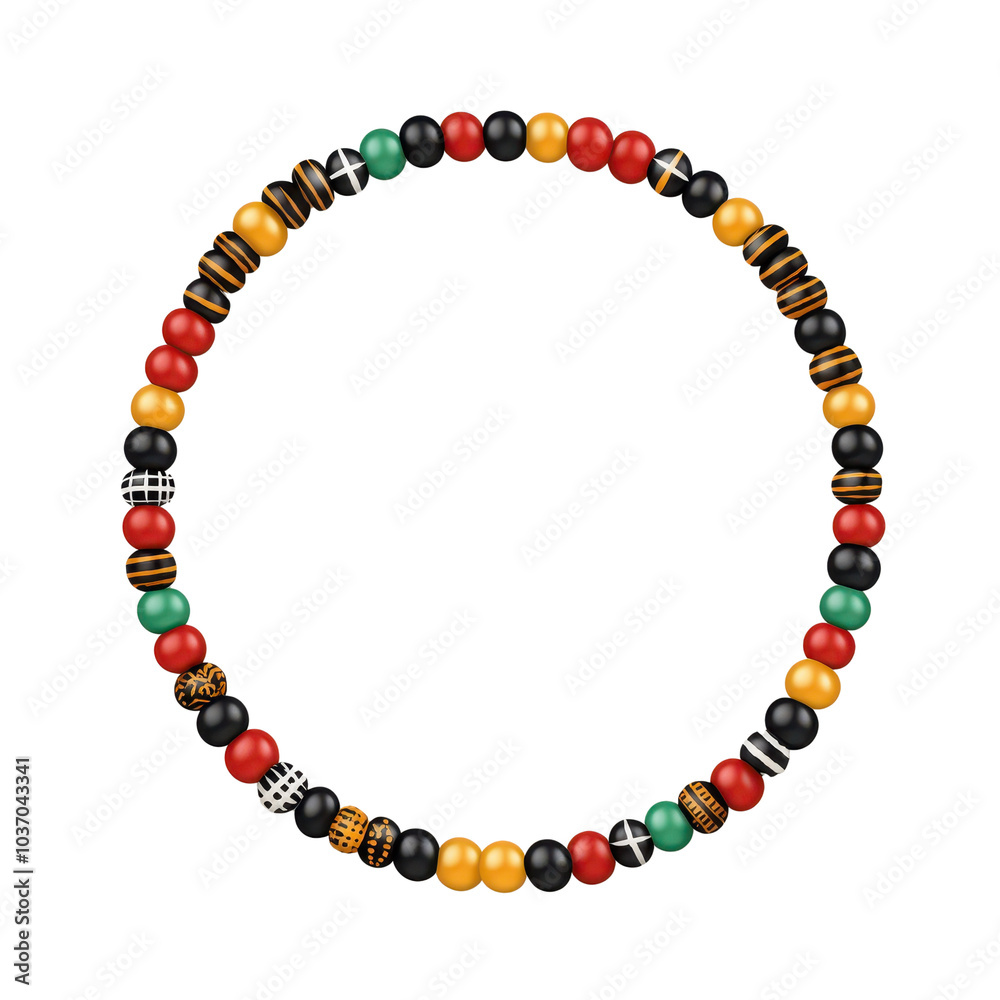 Colorful beaded necklace, white isolate background Colorful beaded necklace, white isolate background