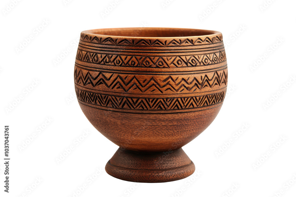 Decorative wooden bowl with intricate geometric patterns, isolated on white background. Decorative wooden bowl with intricate geometric patterns, isolated on white background.