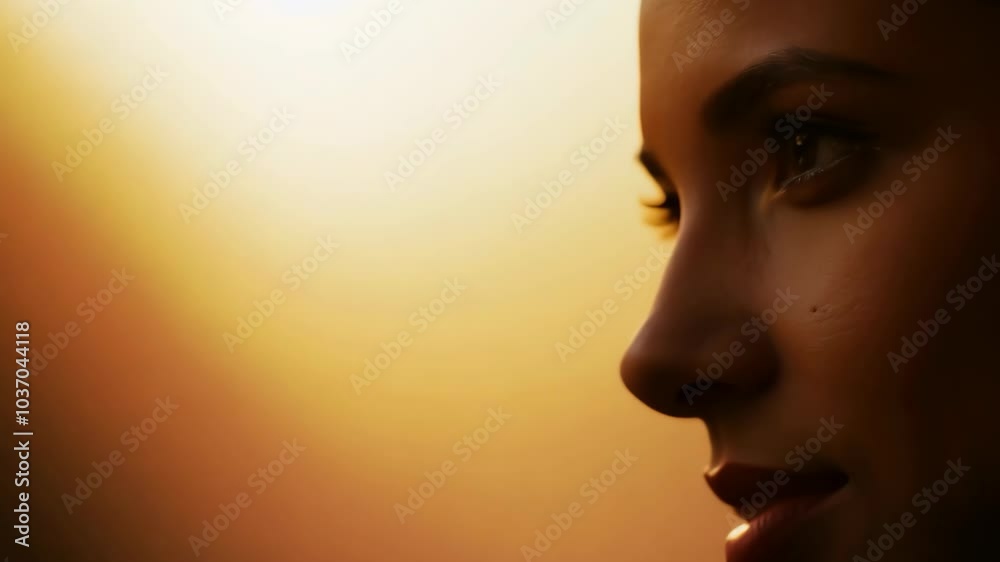 Profile of a woman at sunset with dramatic lighting and intense focus Profile of a woman at sunset with dramatic lighting and intense focus