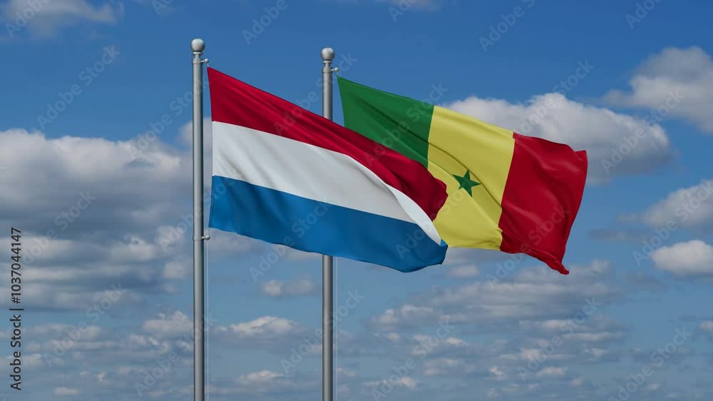 Republic of Senegal and Luxembourg flags flying together, video concept of the relationship, two country cooperation concept Republic of Senegal and Luxembourg flags flying together, video concept of the relationship, two country cooperation concept