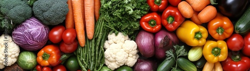 Colorful assortment of fresh vegetables and herbs.