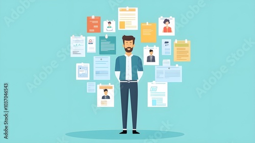 Man Surrounded by Resumes Job Application Concept