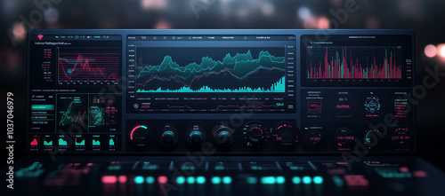 Financial analytics dashboard on computer screen. Business data analysis, stock market research and investment strategy concept, Ai