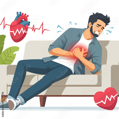 A man is laying on a couch with a heart