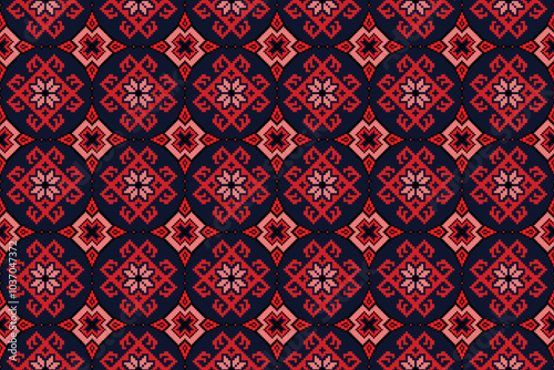 “Geometric Red and Navy Pixel Fabric Pattern - Vector Seamless Design by Affinity Designer”