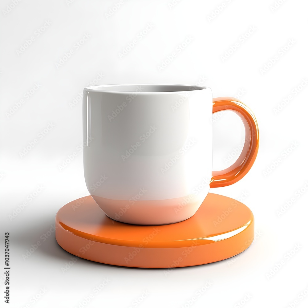 White Mug with Orange Handle and Coaster White Mug with Orange Handle and Coaster