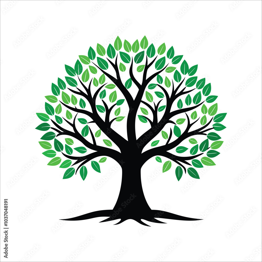 Fototapeta premium Set of plant and green black trees with its silhouette