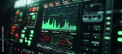 Financial analytics dashboard on computer screen. Business data analysis, stock market research and investment strategy concept, Ai