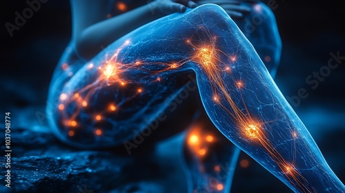 Closeup of a persons leg with neuropathic pain showing them wincing and rubbing their leg focusing on nerverelated discomfort photo